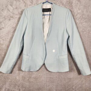 Zara Basic Glen Textured Blazer Women's light Blue Made in Spain Size M